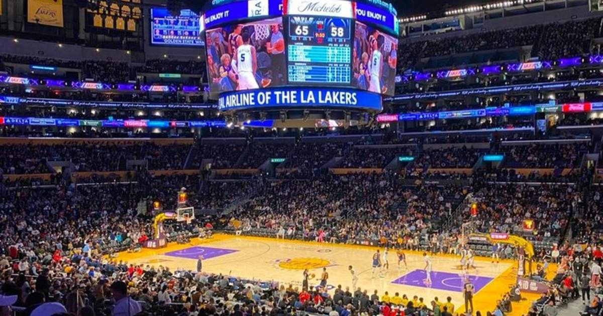 Los Angeles Lakers imagery representing the proposed record franchise sale